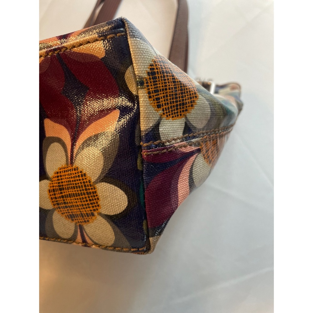 Fossil Key-Per Retro Floral Coated Canvas Tote Brown Leather Trim Multi-Color - Picture 7 of 14